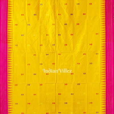 Yellow Fish Motif  Berhampuri Silk Patta Saree with Double Pallu