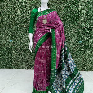 Magenta Pink Tribal Theme Contemporary Handloom Silk Saree