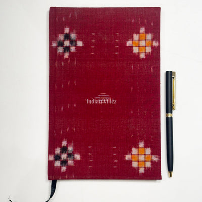 Red Pasapali Theme Handmade Ikat Woven Cotton Fabric Cover Diary