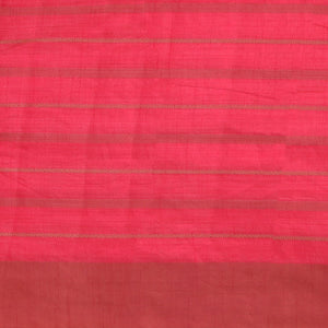 Red striped semi-banaras tussar saree with contrast border & checked pallu