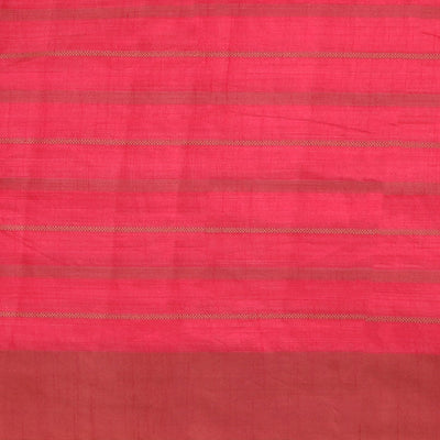 Red striped semi-banaras tussar saree with contrast border & checked pallu