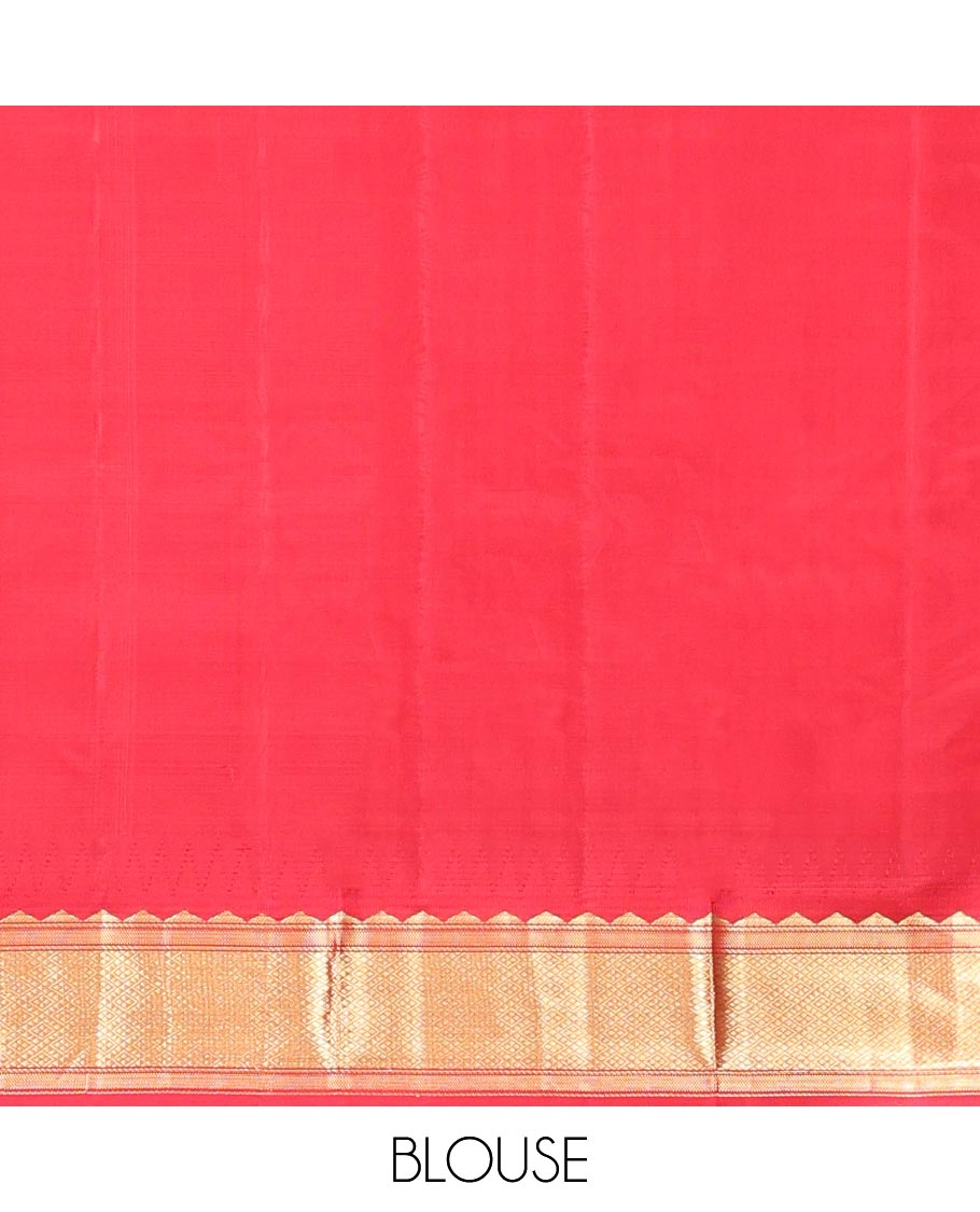 Green buttas silk saree, contrast border of rekku,banaras & jaal & pallu of ogee pattern