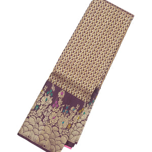 Lilac Handloom Kanchipuram Silk Saree With Chevron Stripes