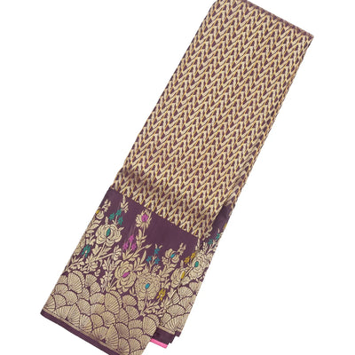 Lilac Handloom Kanchipuram Silk Saree With Chevron Stripes