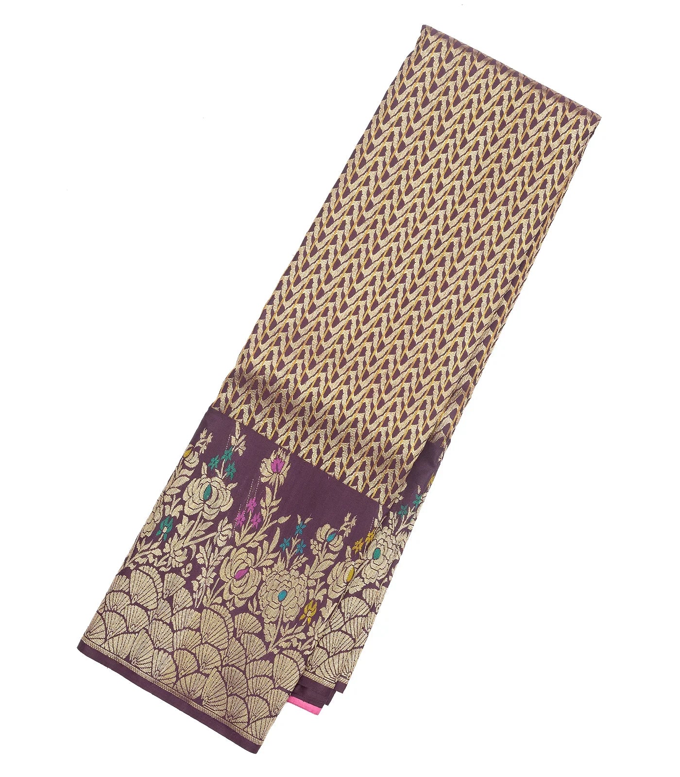 Lilac Handloom Kanchipuram Silk Saree With Chevron Stripes