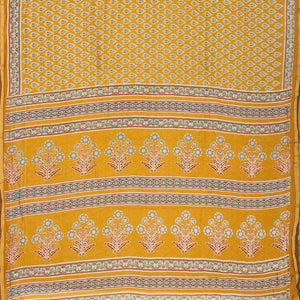 Mustard Woven Jaipur Cotton Saree With Printed Meena Floral Motifs