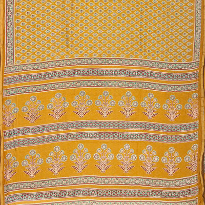 Mustard Woven Jaipur Cotton Saree With Printed Meena Floral Motifs
