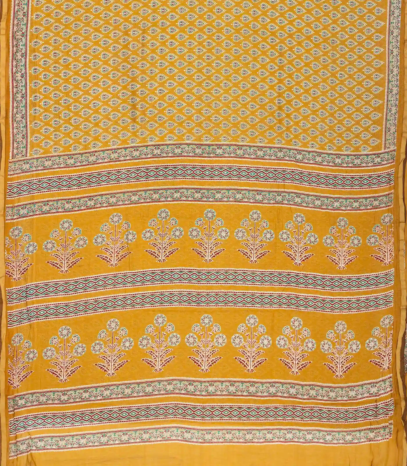 Mustard Woven Jaipur Cotton Saree With Printed Meena Floral Motifs