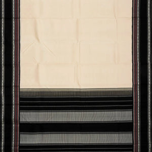 White Handloom Kanchipuram Korvai Silk Saree With Black Border