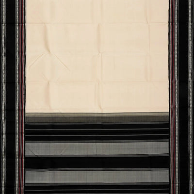 White Handloom Kanchipuram Korvai Silk Saree With Black Border