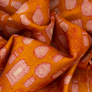 Mustard Handwoven Printed Tussar Silk Saree With Potteries Motif & Contrast Red Border-Mustard