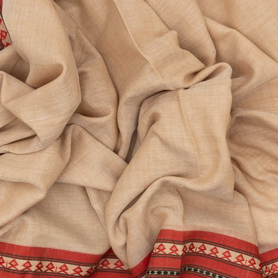 Beige Handloom Bengal Cotton Saree With Contrast Border