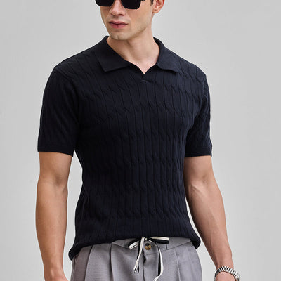 Black Knitted Polo T-Shirt