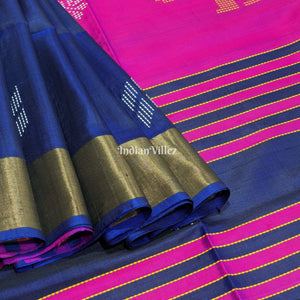 Purple Navy Blue Handloom Soft Silk Saree