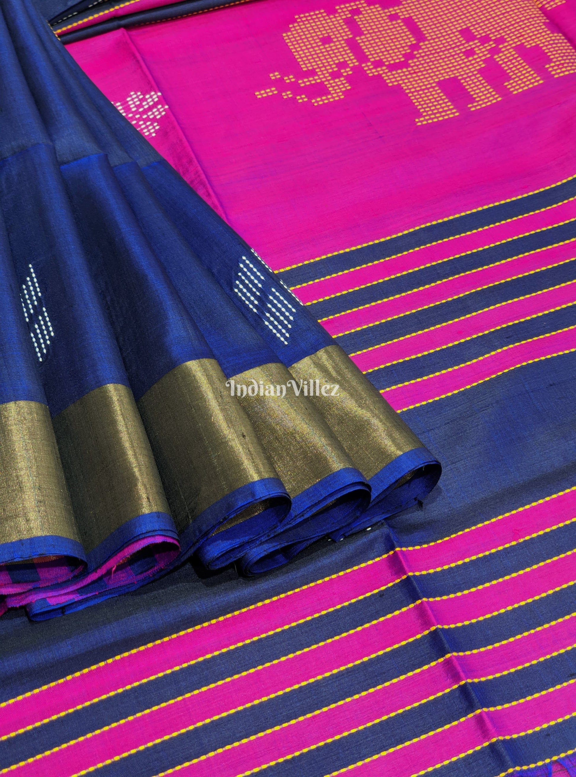 Purple Navy Blue Handloom Soft Silk Saree