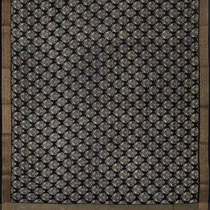 Black Woven Chanderi Cotton Saree With Printed Floral Motifs