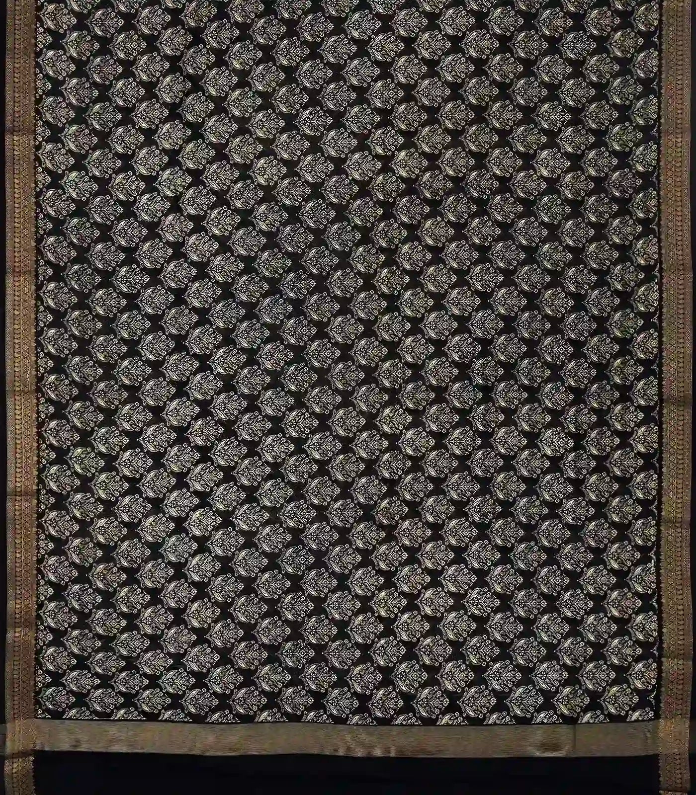 Black Woven Chanderi Cotton Saree With Printed Floral Motifs