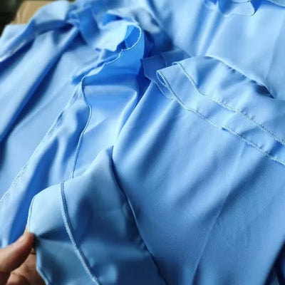 Swiss Ruffled Maxi Dress in Blue