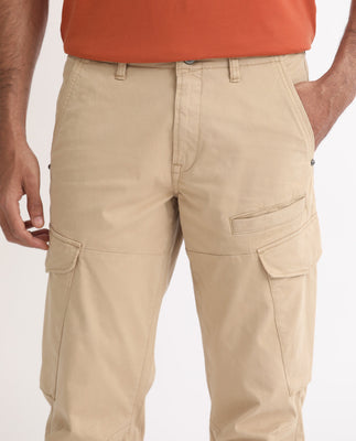 Rare Rabbit Men's Cidar Beige Mid-Rise Regular Fit Cargo Style Stretch Trouser