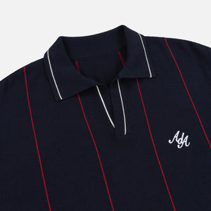 Alma De Ace Stripe Knit Navy Blue Polo Shirt