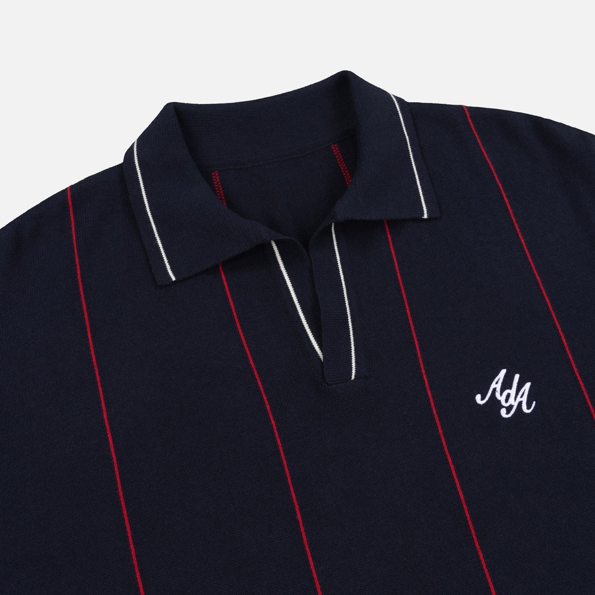 Alma De Ace Stripe Knit Navy Blue Polo Shirt