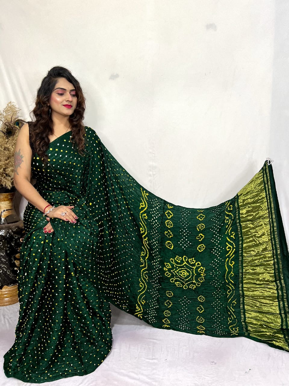 Modal Silk Heavy Bandhej Work Bandhani Saree