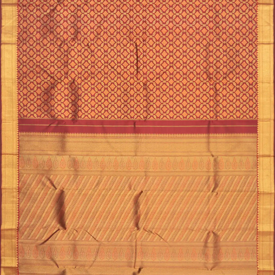 Maroon Handloom Kanchipuram Silk Saree With Floral Jaal Motifs-Maroon