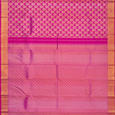 Hot Pink Handloom Kanchipuram Silk Saree With Floral Zari Motifs -Hot Pink