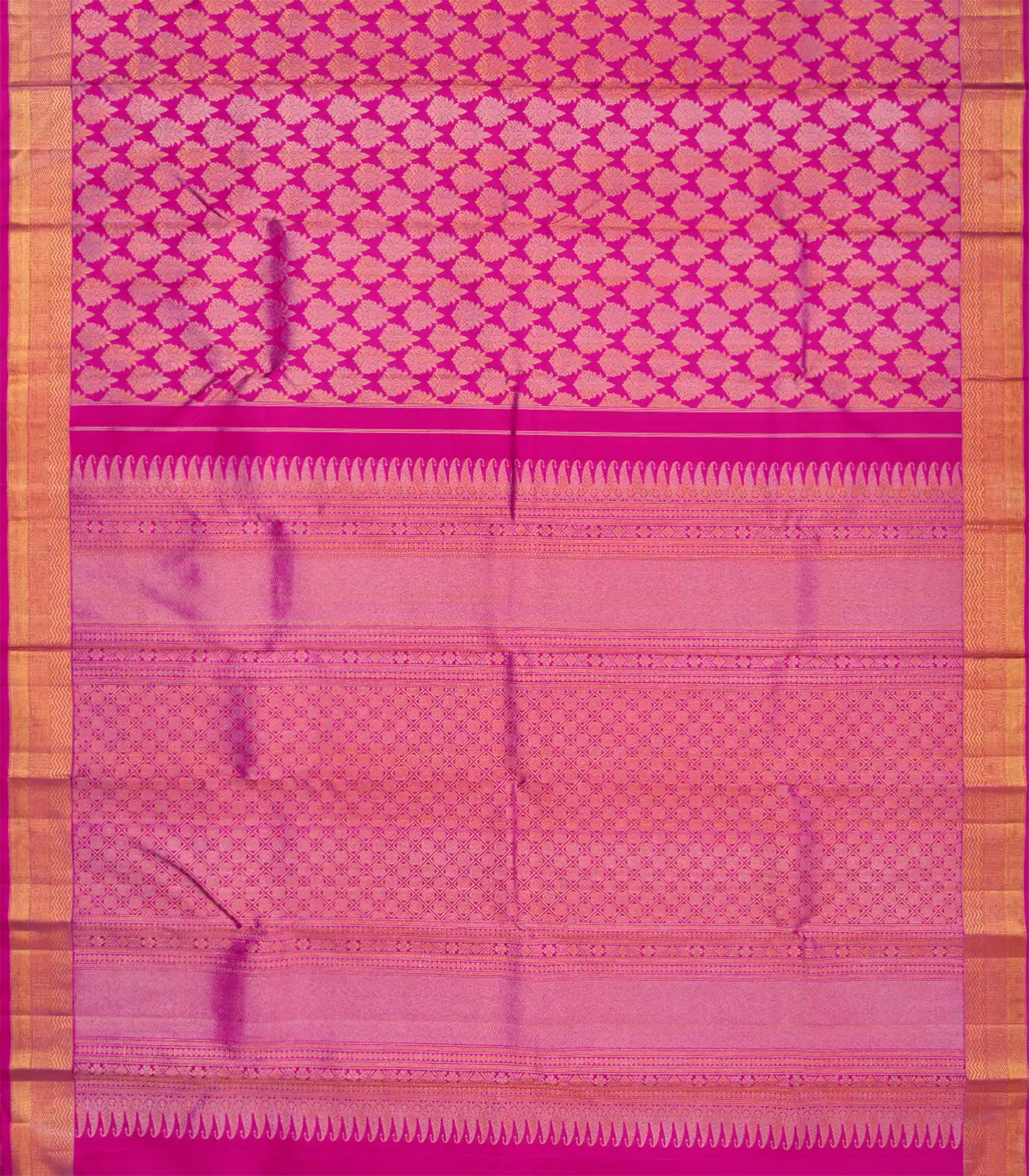 Hot Pink Handloom Kanchipuram Silk Saree With Floral Zari Motifs -Hot Pink