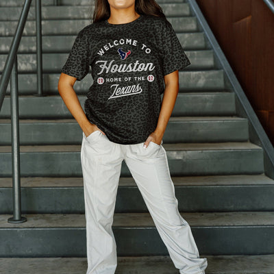 HOUSTON TEXANS WILDCAT BLITZ SHORT SLEEVE TONAL LEOPARD PRINT TEE