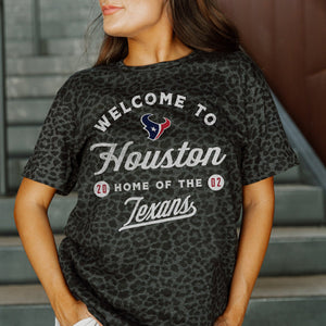 HOUSTON TEXANS WILDCAT BLITZ SHORT SLEEVE TONAL LEOPARD PRINT TEE
