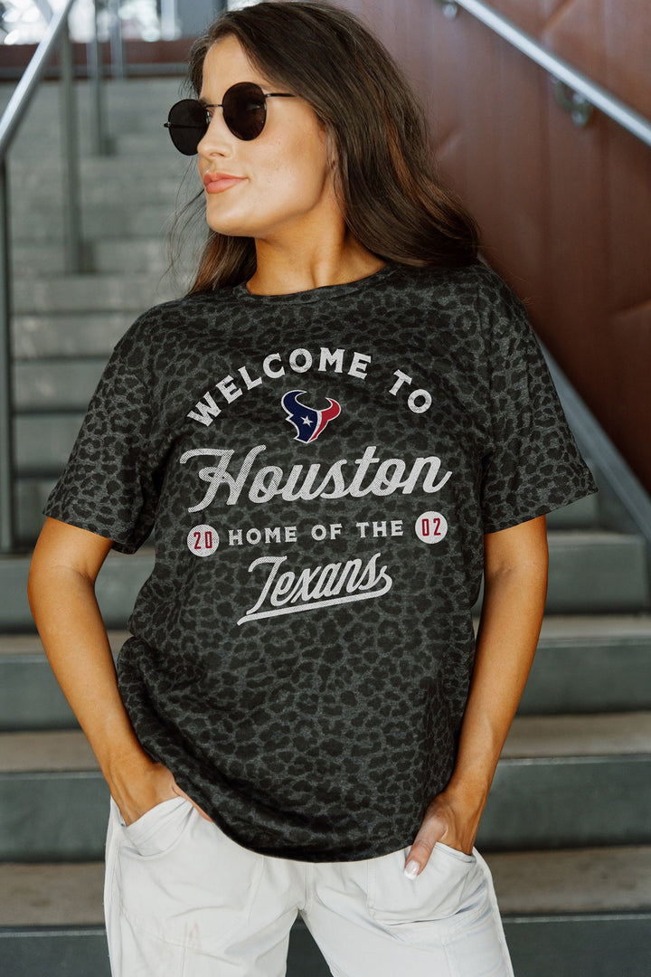 HOUSTON TEXANS WILDCAT BLITZ SHORT SLEEVE TONAL LEOPARD PRINT TEE