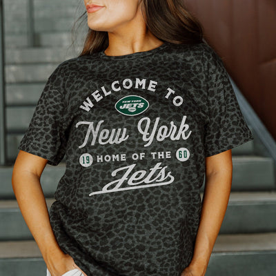 NEW YORK JETS WILDCAT BLITZ SHORT SLEEVE TONAL LEOPARD PRINT TEE