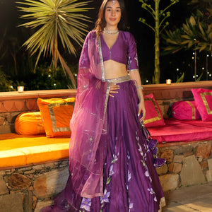 Purple Whisper Handpainted Chanderi Lehenga Set