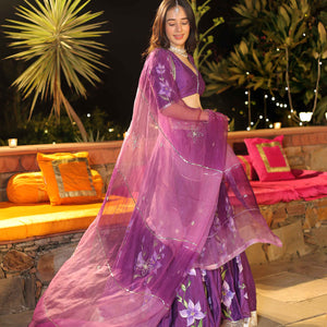 Purple Whisper Handpainted Chanderi Lehenga Set