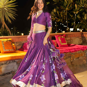 Purple Whisper Handpainted Chanderi Lehenga Set