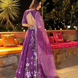 Purple Whisper Handpainted Chanderi Lehenga Set