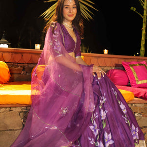 Purple Whisper Handpainted Chanderi Lehenga Set
