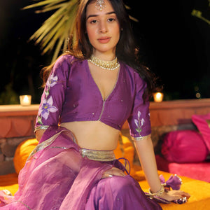 Purple Whisper Handpainted Chanderi Lehenga Set