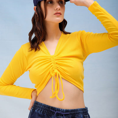 Women's Solid Fitted Ruched Top