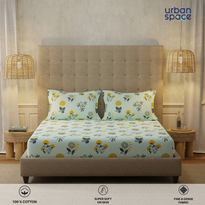 Serene 200 TC 100% Cotton Bedsheet with Pillow Covers - Radiance Sky Blue