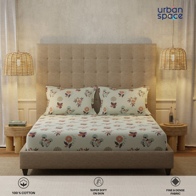Serene 200 TC 100% Cotton Bedsheet with Pillow Covers - Radiance Grey