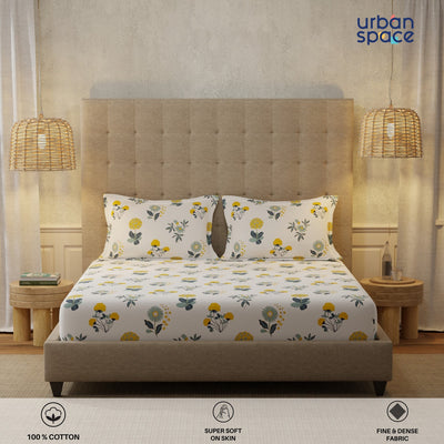 Serene 200 TC 100% Cotton Single Bedsheet with Pillow Covers - Radiance White