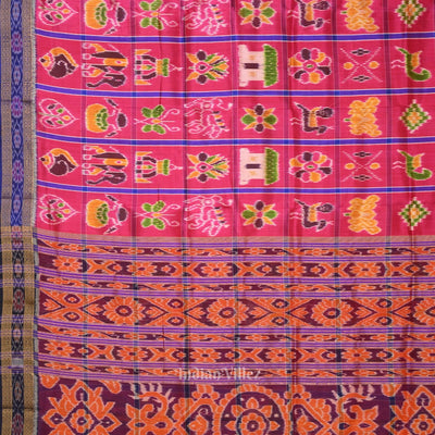 Rani Pink Blue Nabakothi Odisha Ikat Khandua Silk Saree