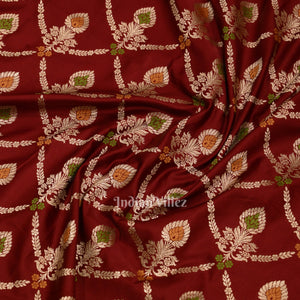 Deep Maroon Meenakari Pure Mashru Satin Silk Banarasi Saree