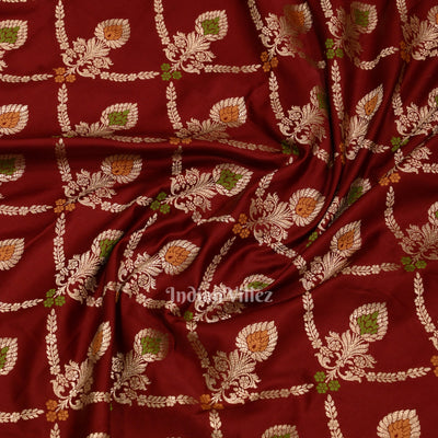 Deep Maroon Meenakari Pure Mashru Satin Silk Banarasi Saree