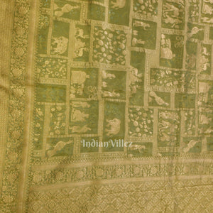 Parrot Green Shikargah Theme Banarasi Katan Tissue Saree