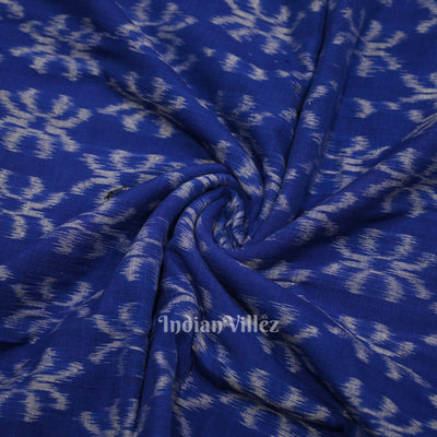 Blue Floral Motif Sambalpuri Odisha Ikat Cotton Fabric