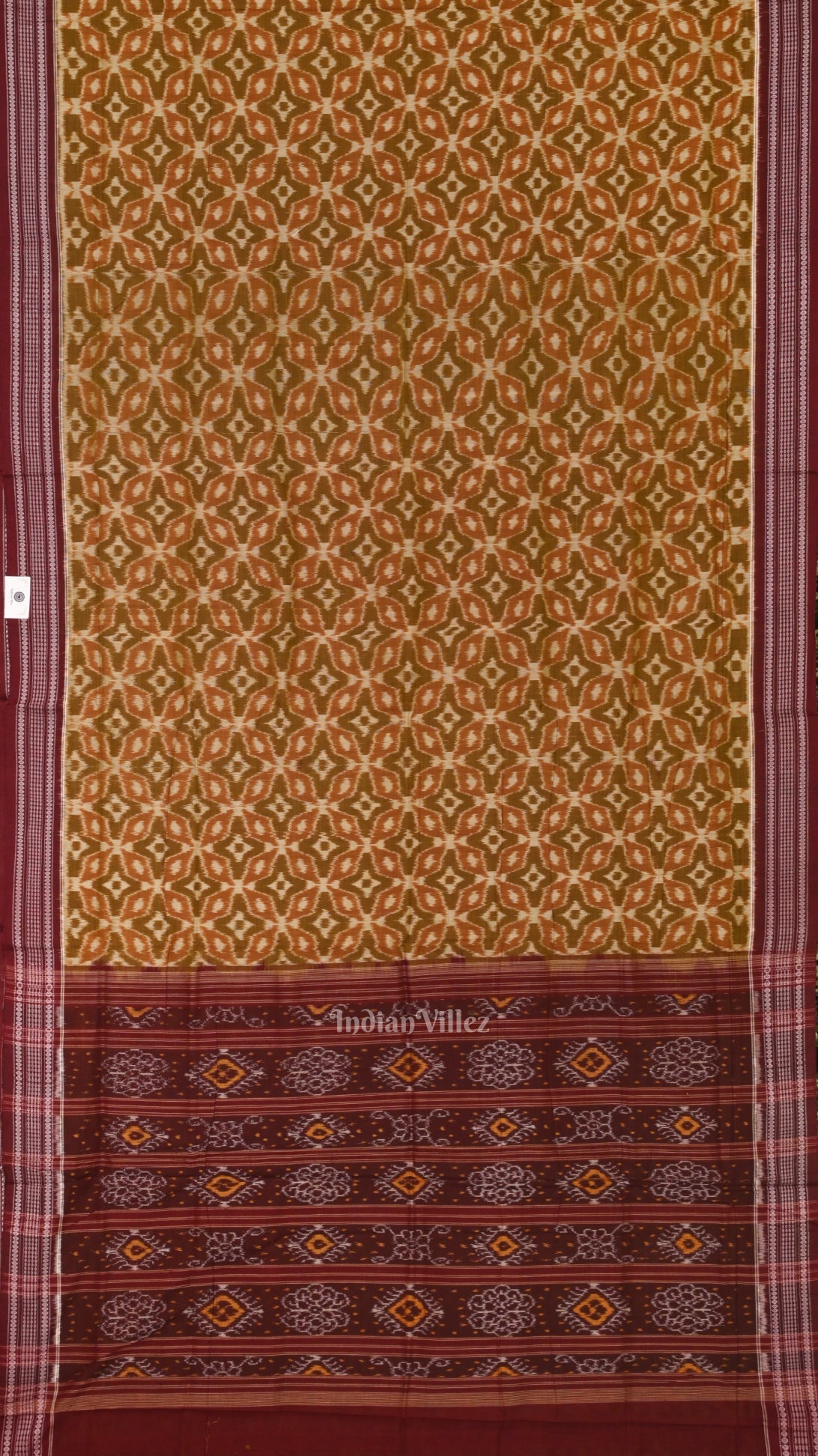 Mehendi green Maroon Odisha Ikat Sambalpuri Pure Cotton Saree