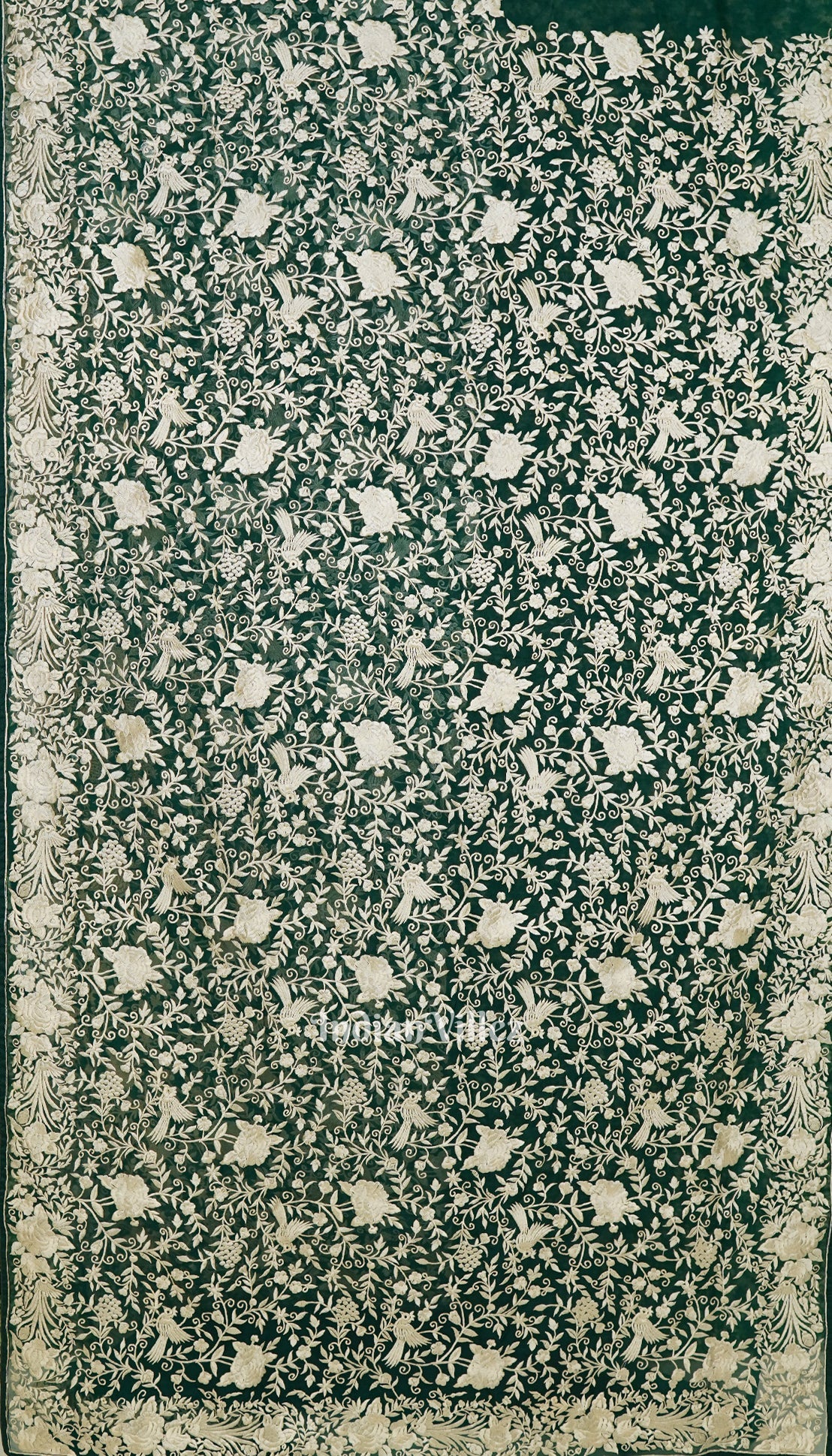 Green Parsi Gara Floral Motif Hand Embroidered Saree